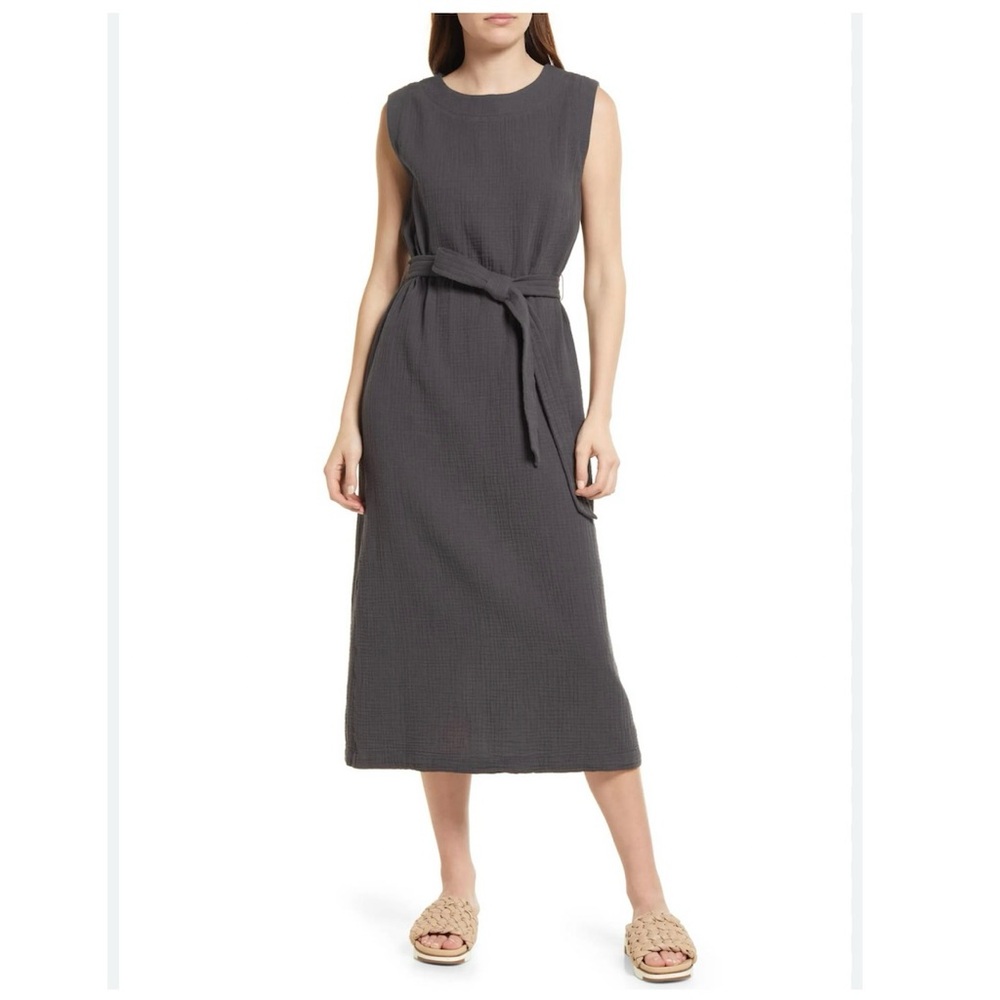 Faherty Dream Costa Sleeveless Organic Cotton Gauze Midi Dress Charcoal Sz. XS - Picture 7 of 14